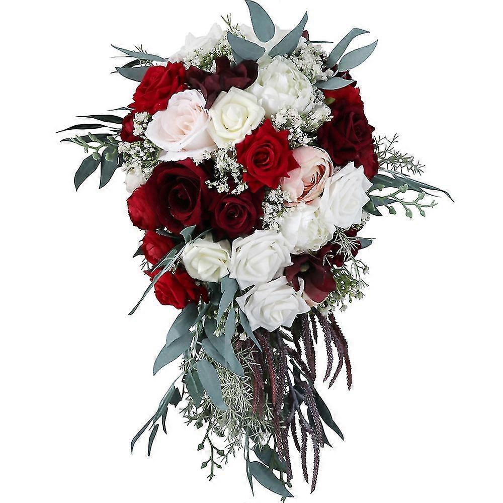 Bouquet da sposa fatti a mano, bouquet di rose artificiali, sposa e damigella d'onore con fiori in mano, fiore G