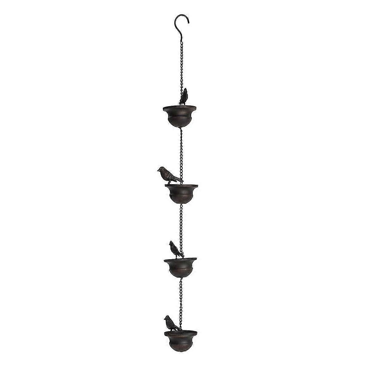 Mobile Birds On Cups Rain Chain For Outside, Rain Chains For Gutters Downspouts, Dark Bronze 4 Birds