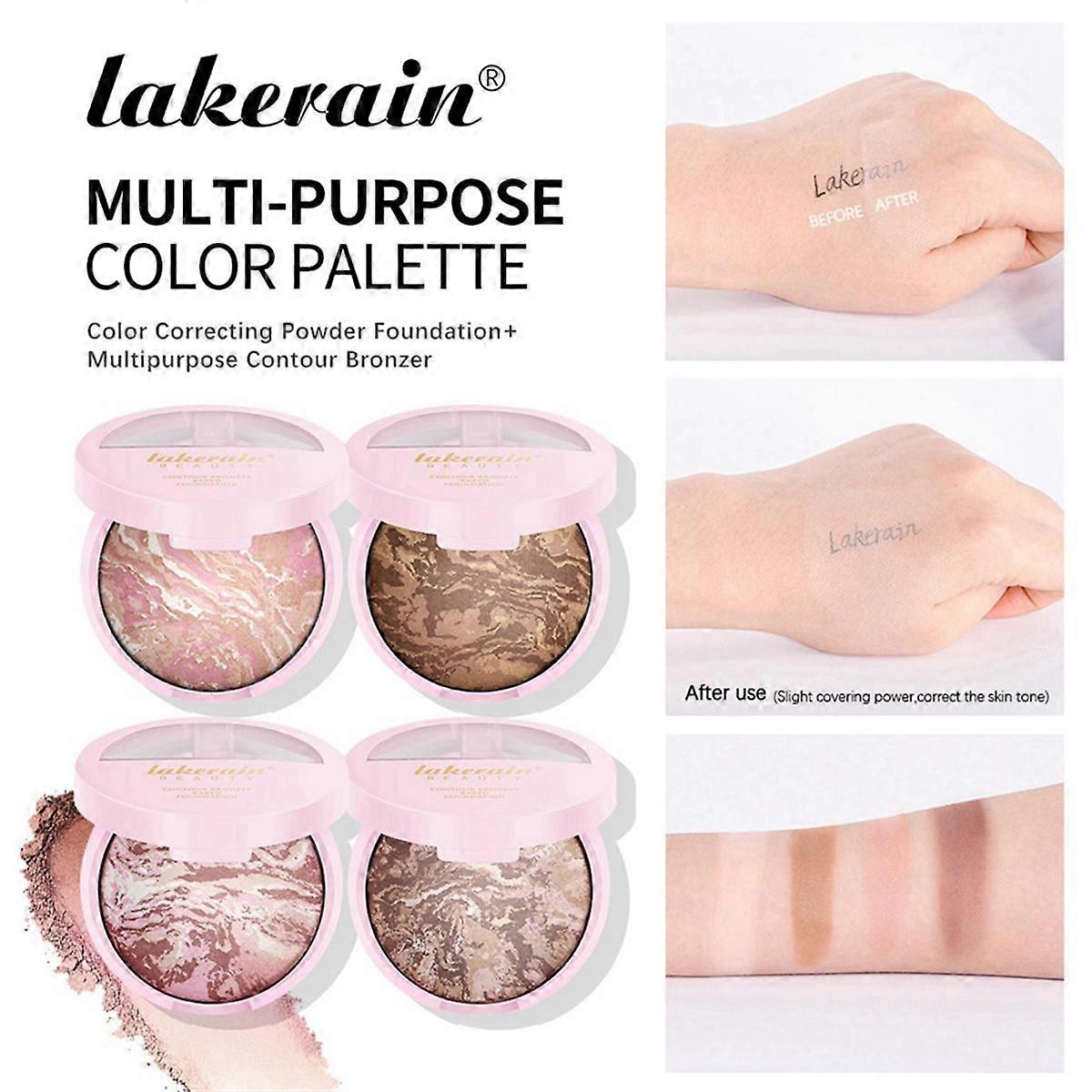 Baked Brighten Foundation,Oil Control Color Correcting Balance Foundation Natural Matte Powder Foundation 1Fair
