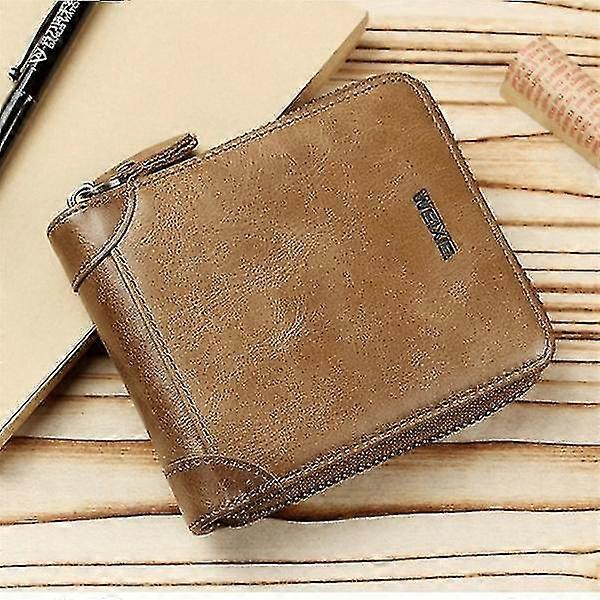 New Men Zipper Wallet Genuine Leather Bifold Zip-around Wallet Small Short Coin Wallet Rfid Credit Card Wallet For Men