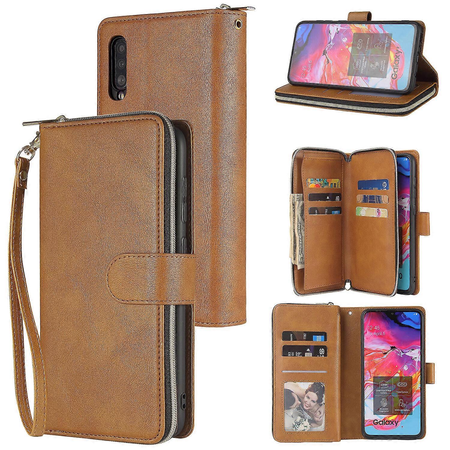 Compatible with Samsung Galaxy A70/ A70S Wallet Case with 9 Card Slots and Zipper Pocket Flip Cover