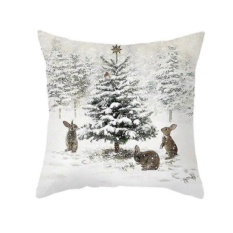 God Jul Atmosfære Snømann Rev Dyr Print Mønster Putetrekk Hjem Stue Sofa Deco