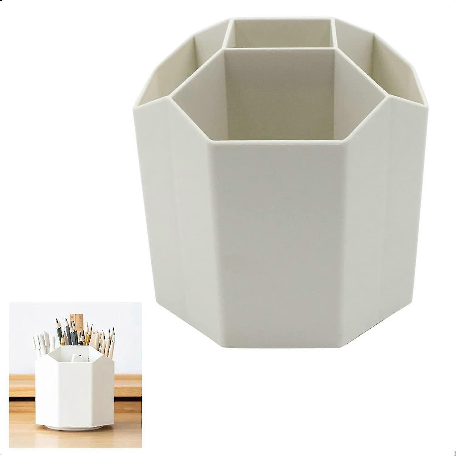 360 Degree Rotating Pen Holder Desktop Large Capacity Storage Box(beige)