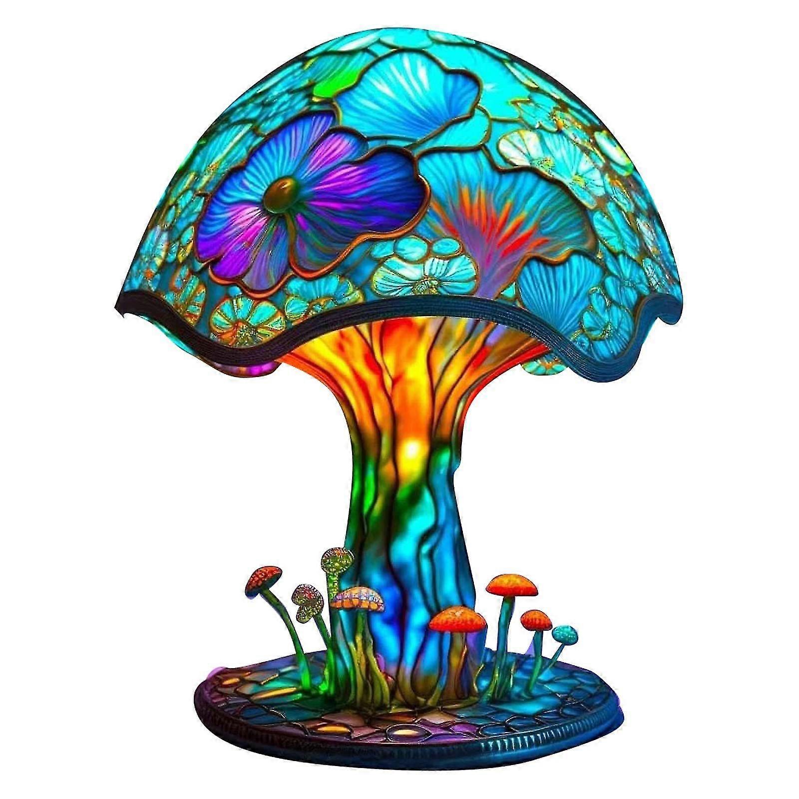 Candeeiro de mesa de cogumelo de vidro de pintura, 5,9 polegadas Hight Vitrais Plant Series