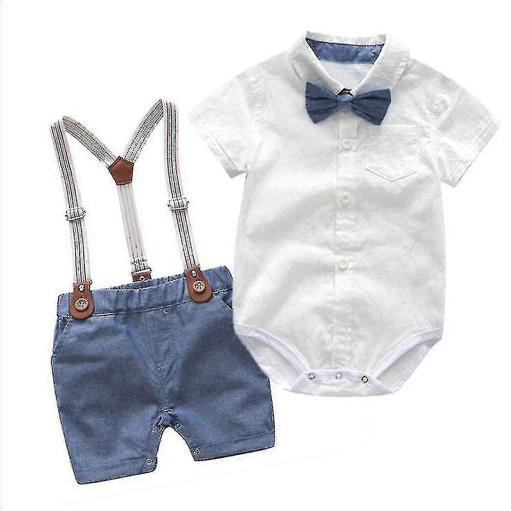 Baby Boys Gentleman Outfits Suits Bowtie Romper Suspenders Shorts Tuxedo Outfit