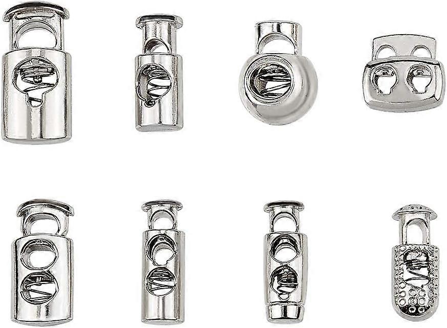 64pcs 8 Styls Metal Alloy Spring Fastener Cord Lock Toggle Stopper Toggle Stopper for Drawstrings
