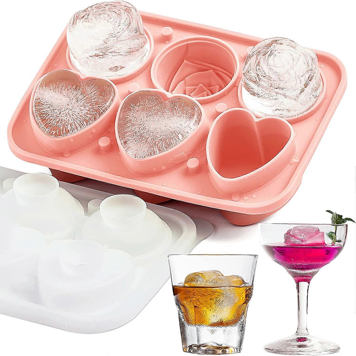 1 Pack Ice Cube Trays with Clear Funnel Lids, Roses and Hearts Ice Cube Molds Ice Ball Making Molds Ice Trays
