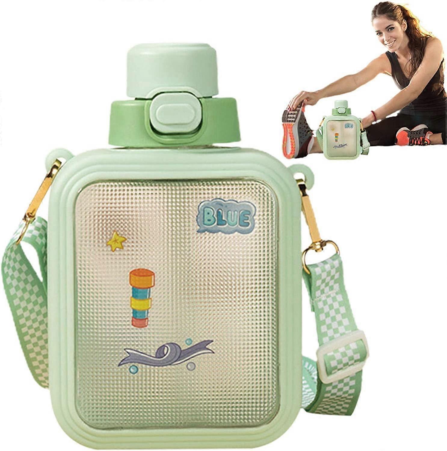Square water bottle, with straw, adjustable strap, portable leak-proof drinking cup