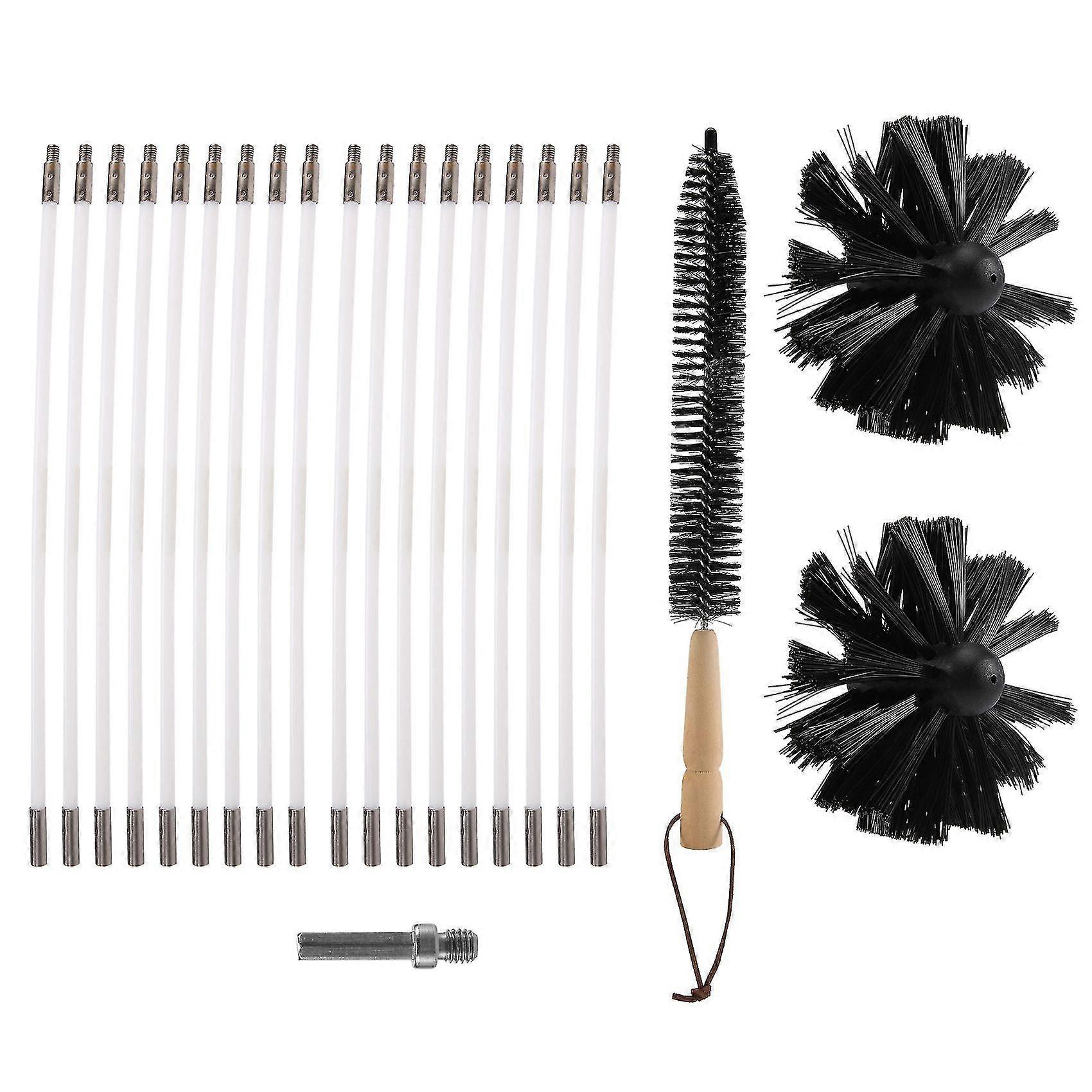 Nettoyeur de sécheuse 24 pieds, flexible 18 tiges Kit de nettoyage de conduit sec Brosse de ramonage avec 2 brosses
