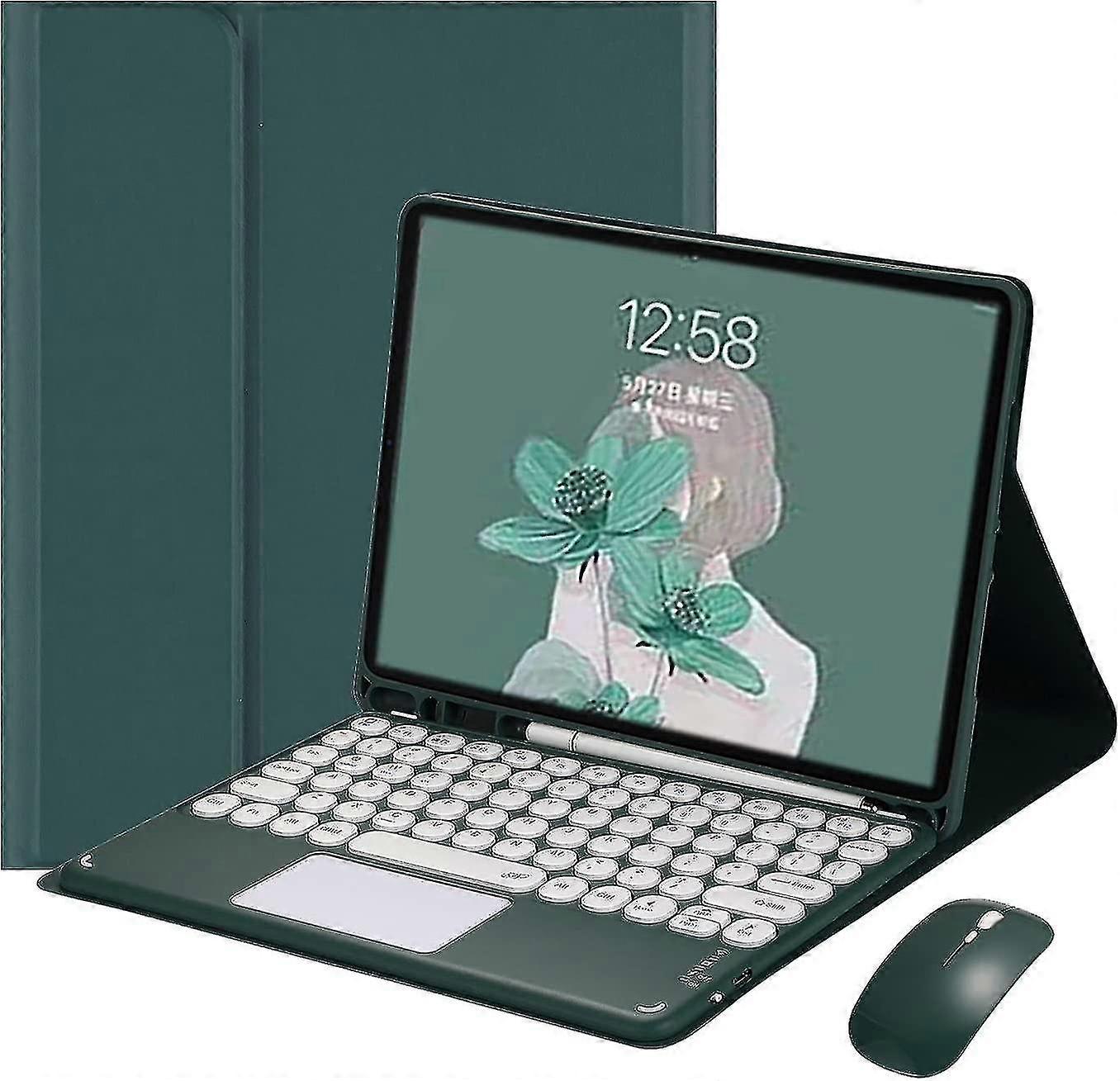 Toetsenbord muis voor Galaxy Tab S8 + 12.4 "2022 & Tab S7 Fe 12.4" 2021 / Tab S7 + 12.4 " 2020 Toetsenbord Case Cute Round Key Color Keyboard Wireless Detachab