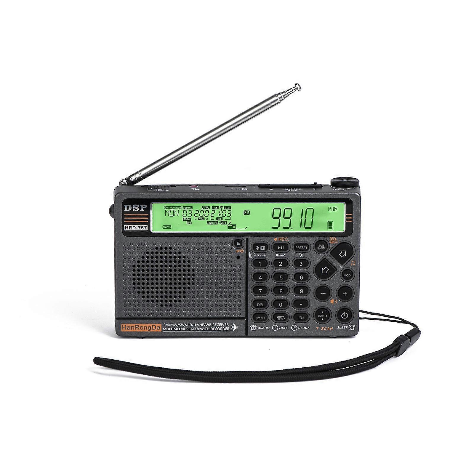 HanRongDa HRD-757 Multi-band Radio FM AM MW SW V.UHF AIR WB Portable Radio APP Control BT TF Music Player SOS Alarm Flashlight Alarm Clock