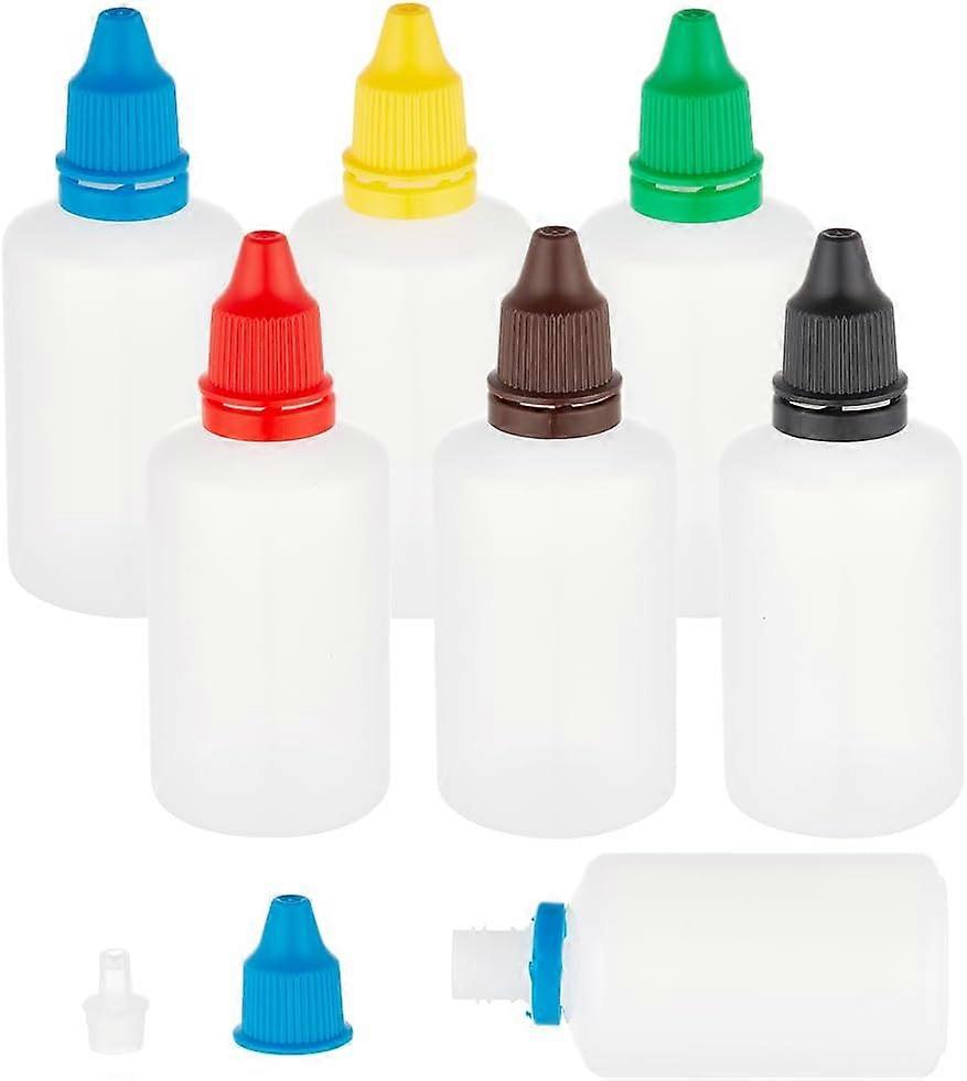 6 Sets 6 Colors Plastic Empty Dropper Bottle for Liquid Pointed Mouth Top Cap Mixed Color 3.7x9.5cm Capacity: 50ml(1.69fl. oz) 1 set/color