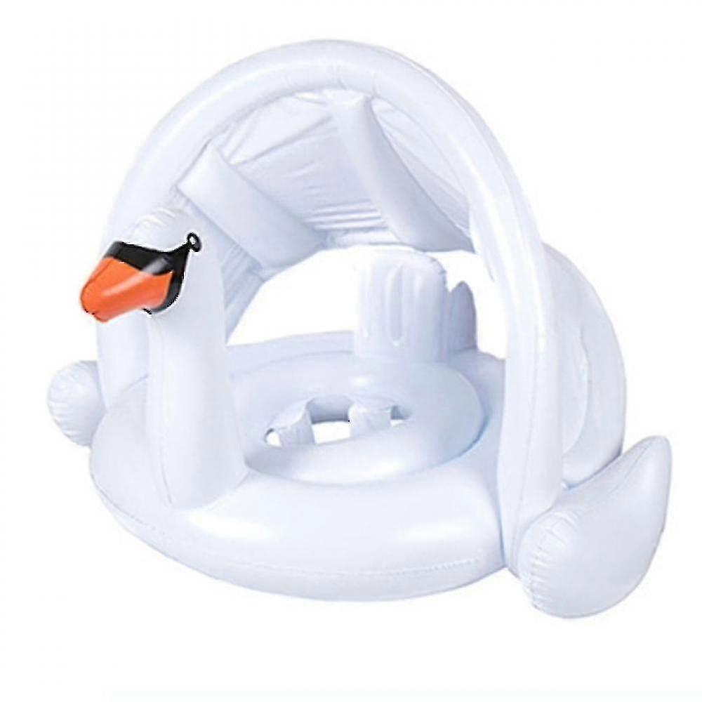 Pink Flamingo And White Swan Baby Pool Float With Adjustable Canopy Infant Inflatable Swan Swimming