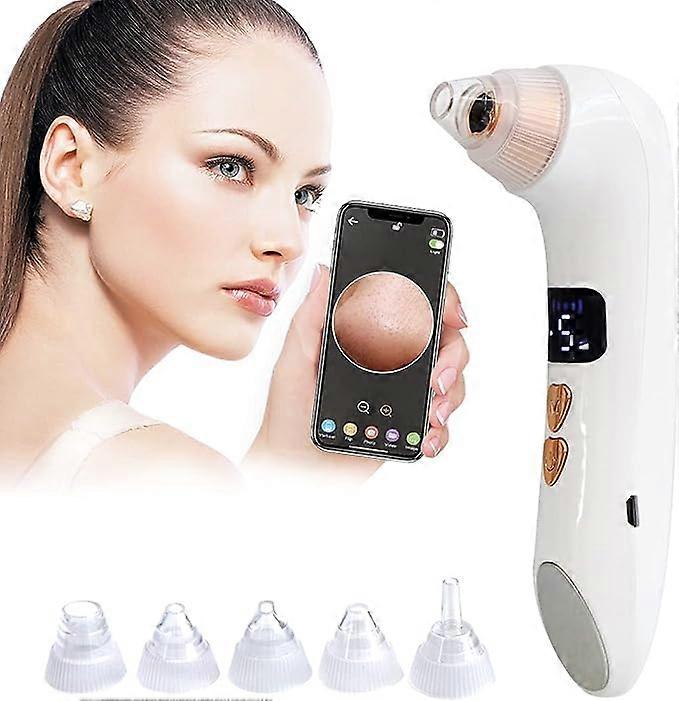 Electric facial export device (white), visual auxiliary heating with camera, USB rechargeable with 5 gears and 6 suction heads