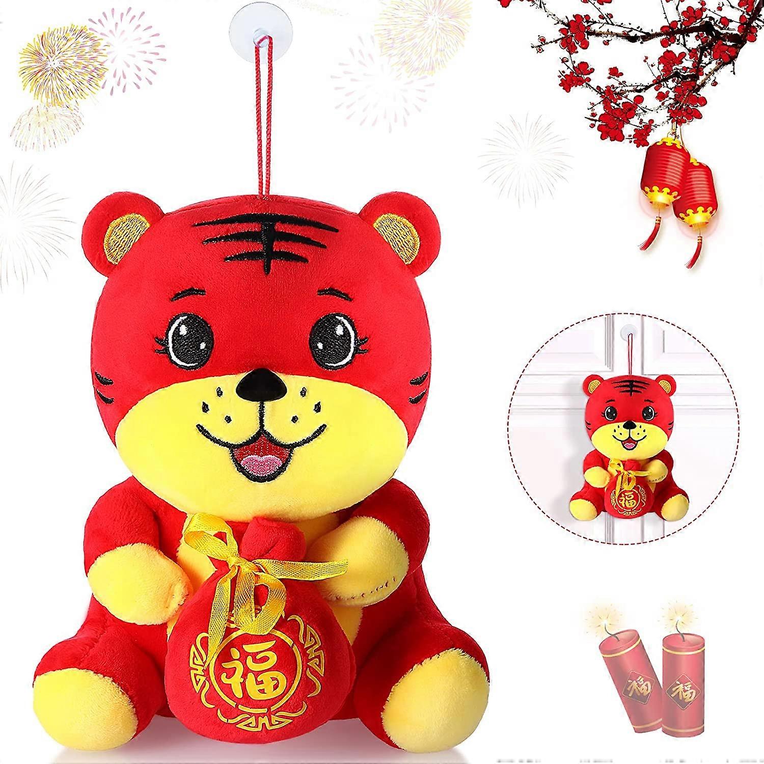 Chinese New Year Red Plush Tiger Toy Ornament Decorations 2022 Year of Tiger Festival Decoration Good Luck Plush Red Tiger Stuffed Animal Table Shelf 