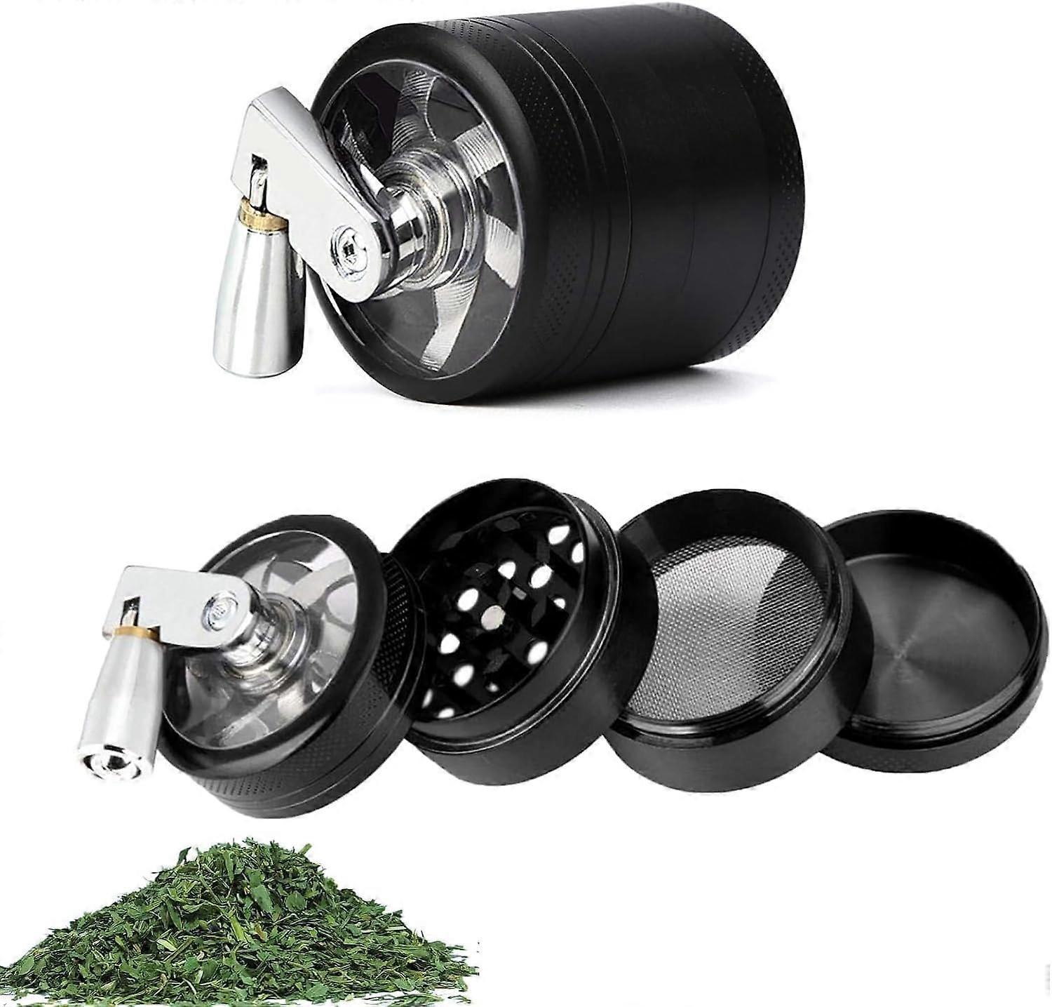 Herb Grinder, Manual Operated 4- Layer Zinc Alloy Herb Crusher Grinder with Mill Handle