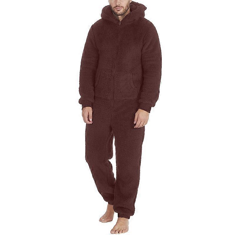 Men's Hooded Onesie Pajamas Lightweight Fuzzy Fleece Zip Up Jumpsuit