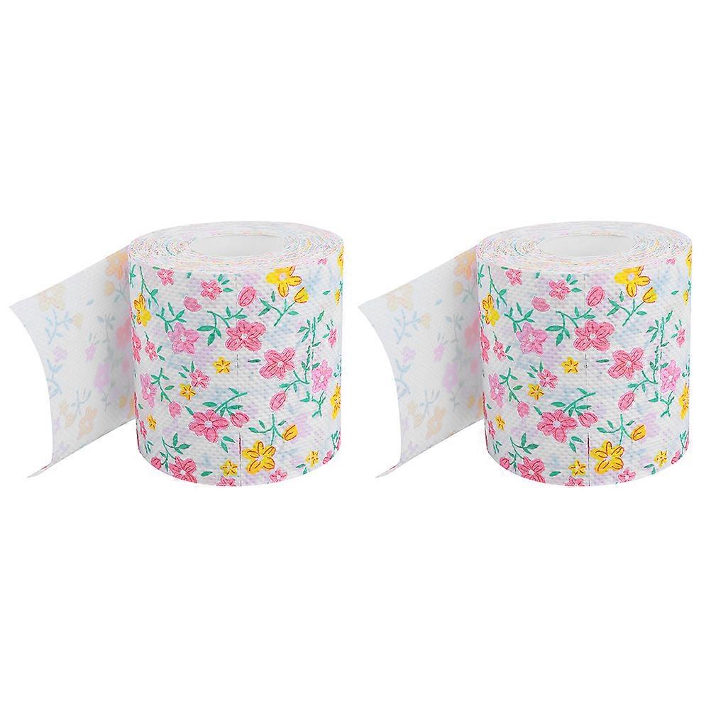 2 Rolls of Colorful Printed Roll Paper Toilet Paper Exquisite Handkerchief Paper