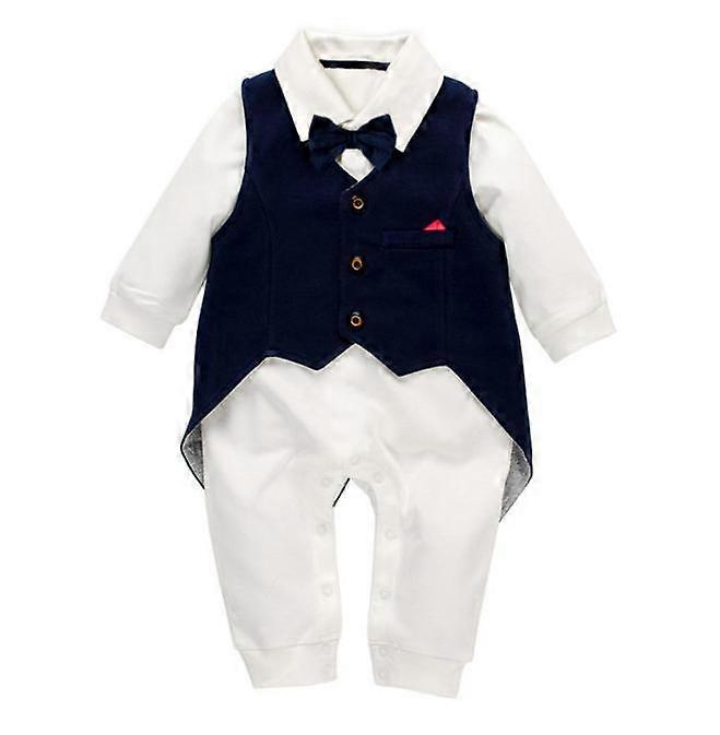 Baby Boy Gentleman Outfit Tuxedo Onesie Long Sleeve Jumpsuit with Bow Tie