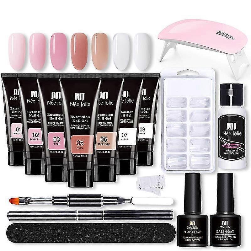 Επέκταση gel καρφί kit - νυχιών ενίσχυση gel 7 χρώματα ροζ γυμνό όλα σε ένα κιτ με λαμπτήρα νυχιών