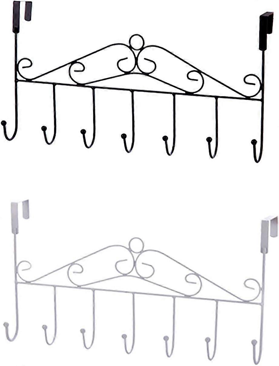 Door Hook Clothes Hanger - Seven Hooks (1 Pack) Black + White