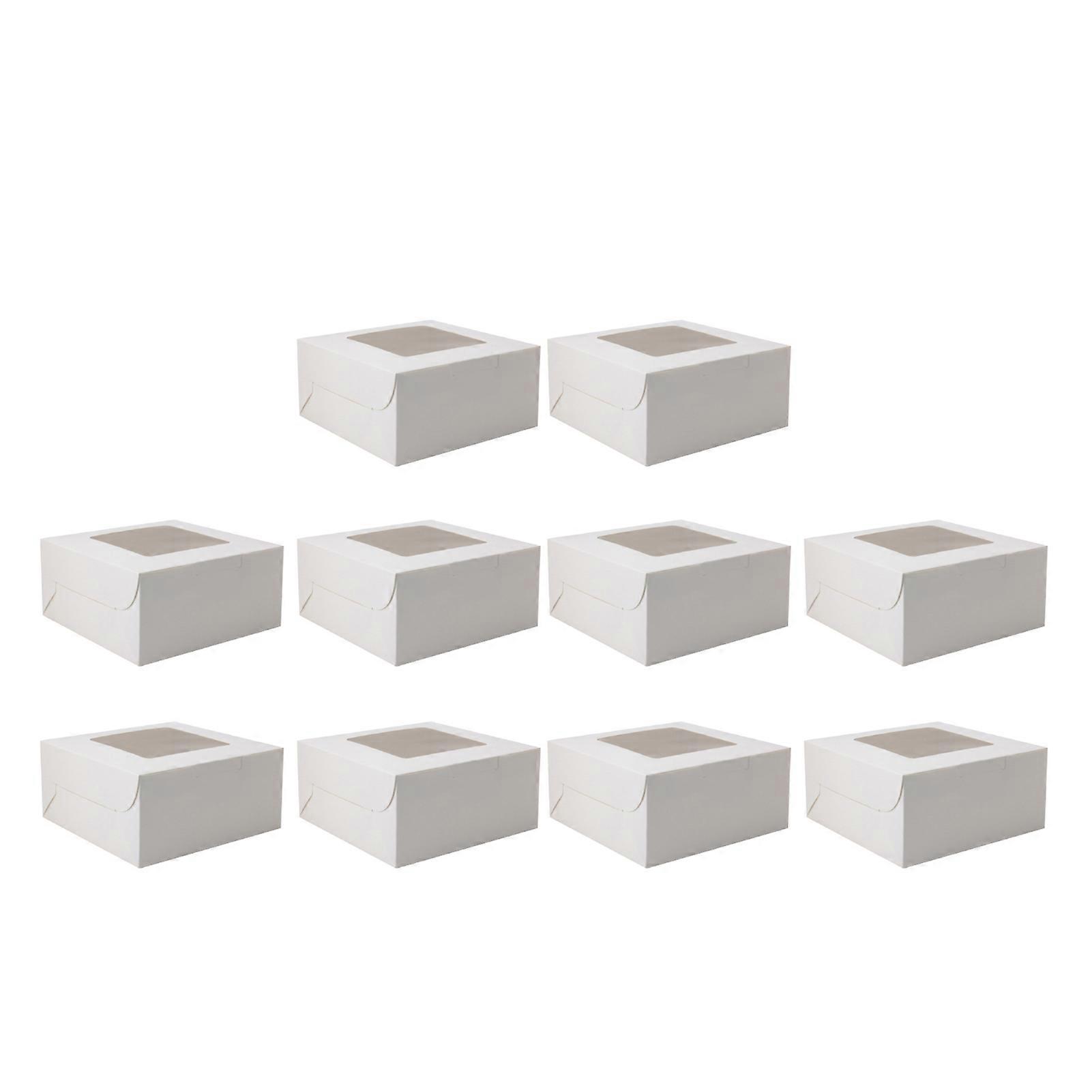 10Pcs Bakery Boxes Food-Grade BPA Free Non-sticky Window Design Dustproof Easy to Assemble Disposable Square Cake Chocolate Small Treat Boxes Home Sup