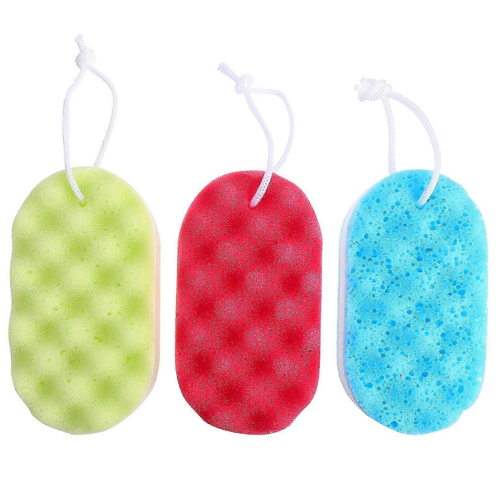3pcs Bath Shower Sponge Double-sided Exfoliating Sponge Cleaning Body Scrubber
