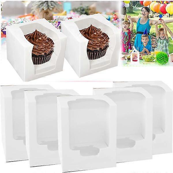 10pcs Cupcake Boxes Single Individual Cup Cake Box With Window Removable Inner Tray