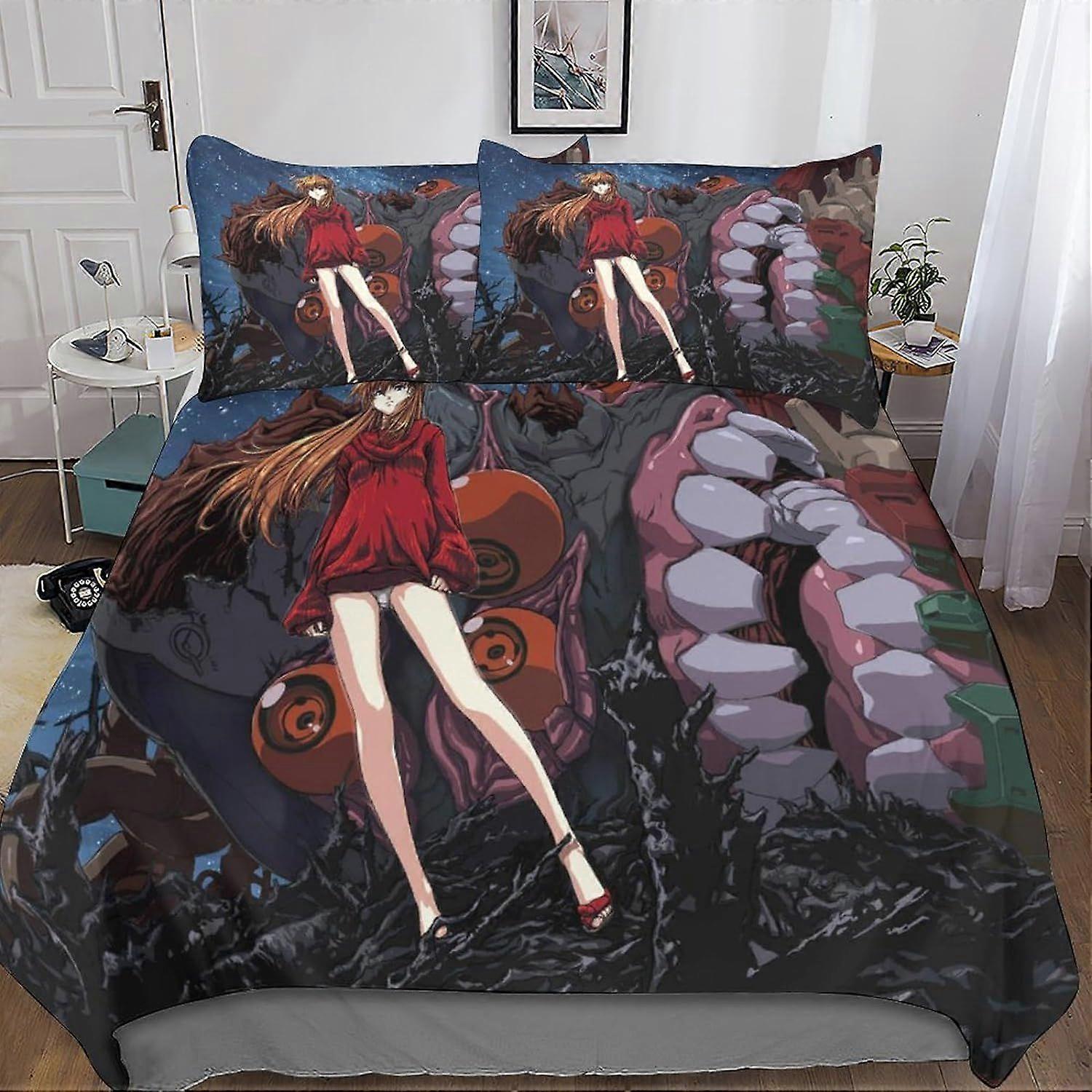 3D Neon Genesis Evangelion Dekbedovertrek Beddengoed en Kussensloop Microvezel Heren Jeugd Jongens Kinderen Beddengoed Sets met Ritssluiting 3 Stuks