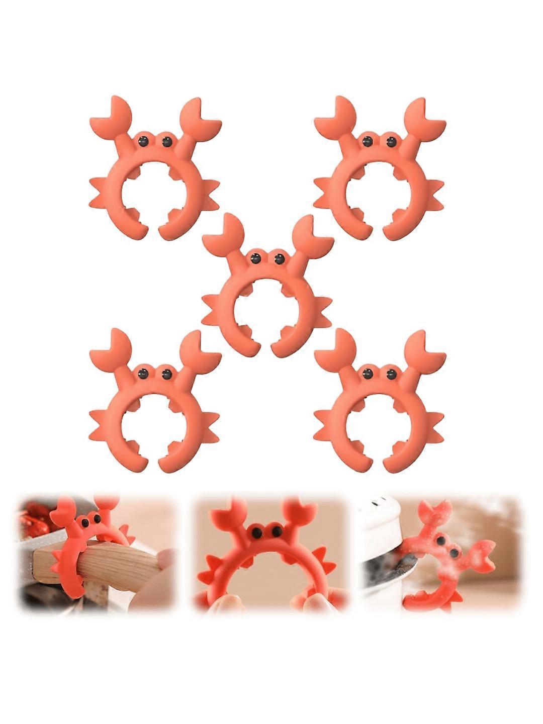 5pcs Crab Shaped Integrated Pot Holder & Utensil Rack, Kitchen Pot Handle Clips, Soup Ladle Chopstick Holder