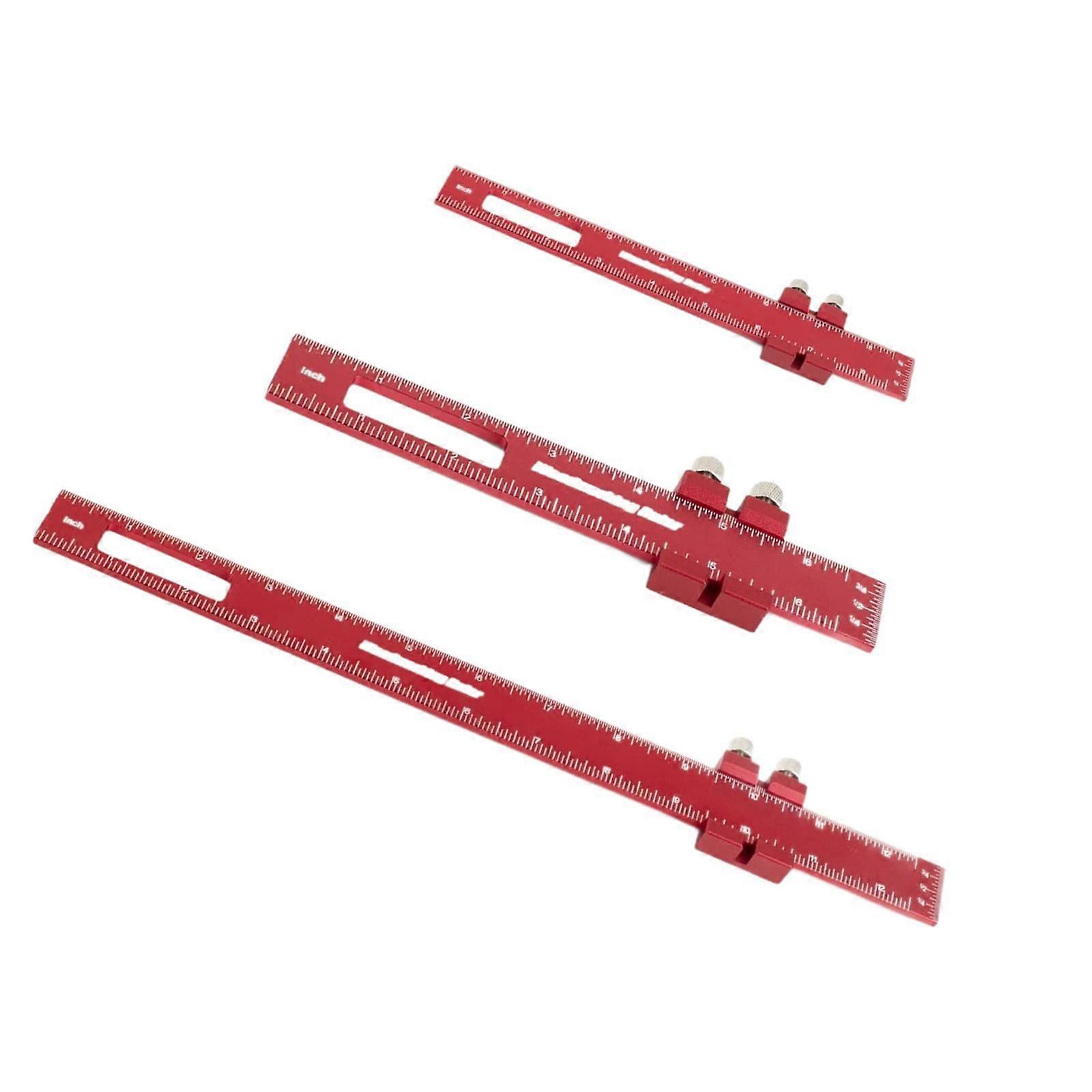 3Pcs Woodworking Ruler Multifunctional Red Adjustable Precision Pocket Ruler