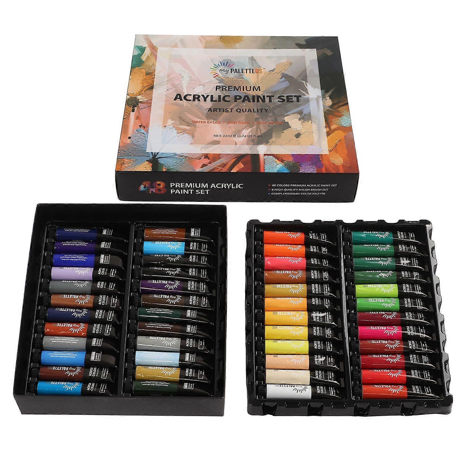 Acrylic Paint Kit 22ml Profession Handcraft DIY Painting Set with 6 Brushes 1 Color Palette for Begi