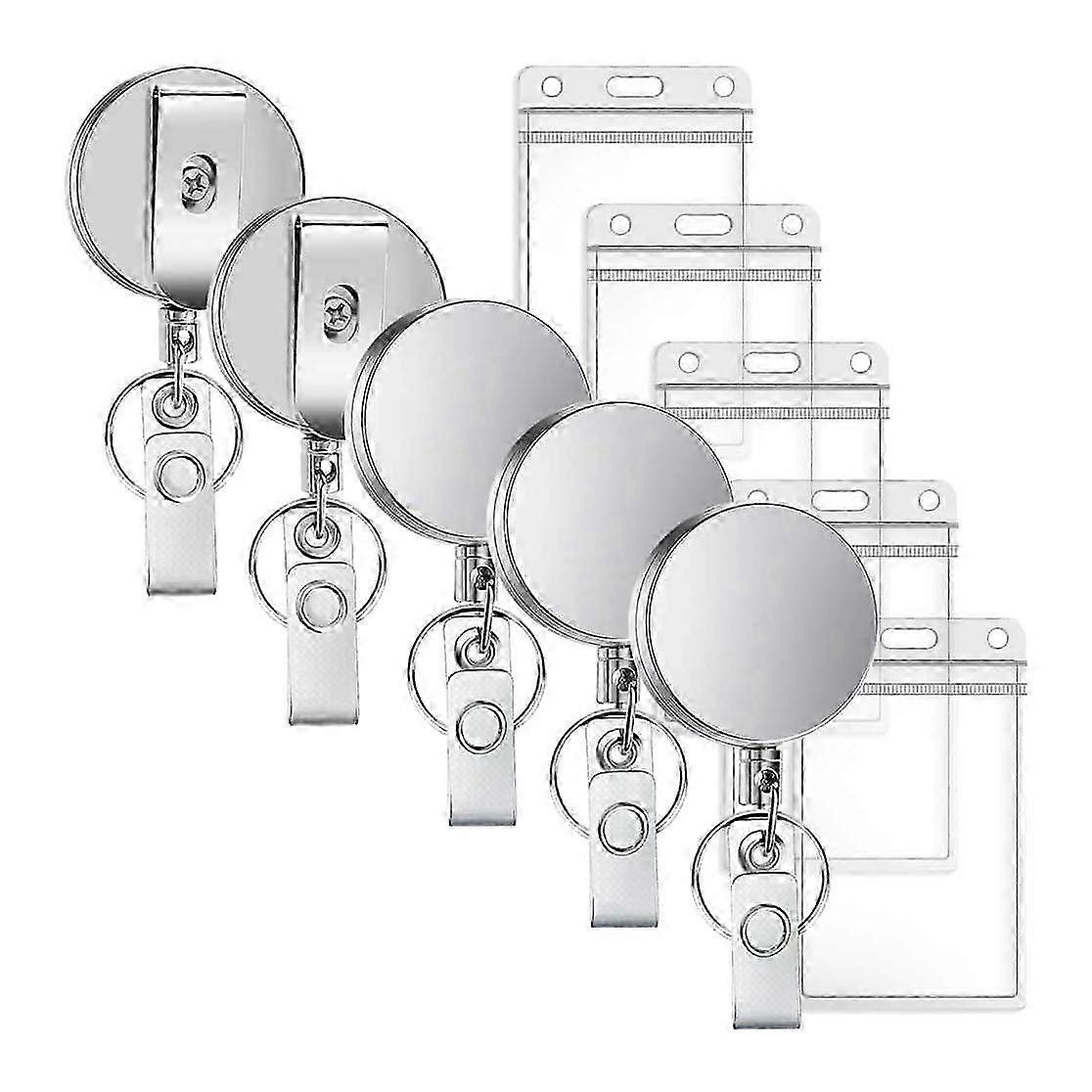 10 Packs Metal Retractable Badge Reels Set with ID Badge Holders Heavy Duty Keycard Holder with Key