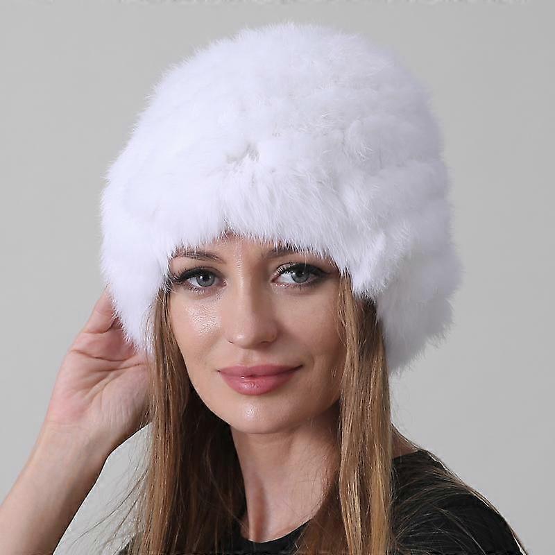 Chapeau de lapin tricoté avec fourrure naturelle pour plus de chaleur en hiver