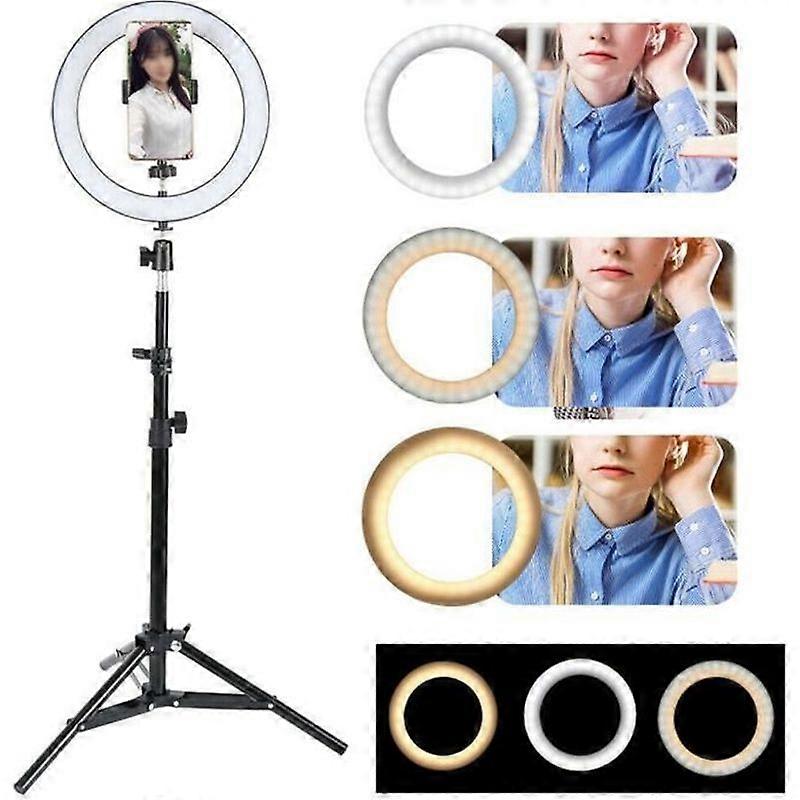 BORLAI 16cm LED Dimmable Ring Light with Cell Phone Clip Tripod Stand for Live Makeup