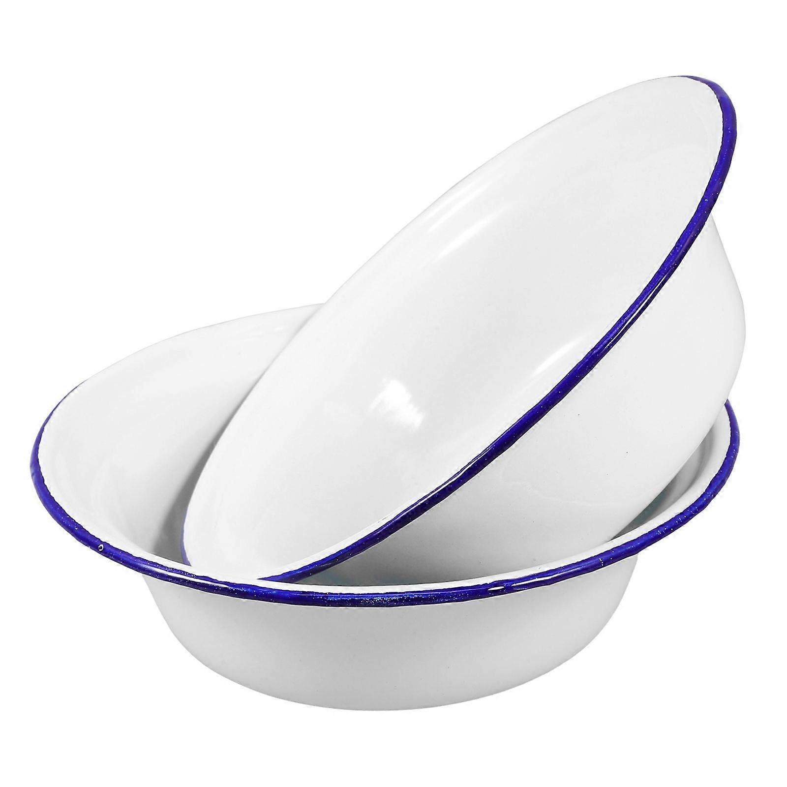 2Pcs Household Soup Bowls Enamel Soup Basins Practical Household Enamelware