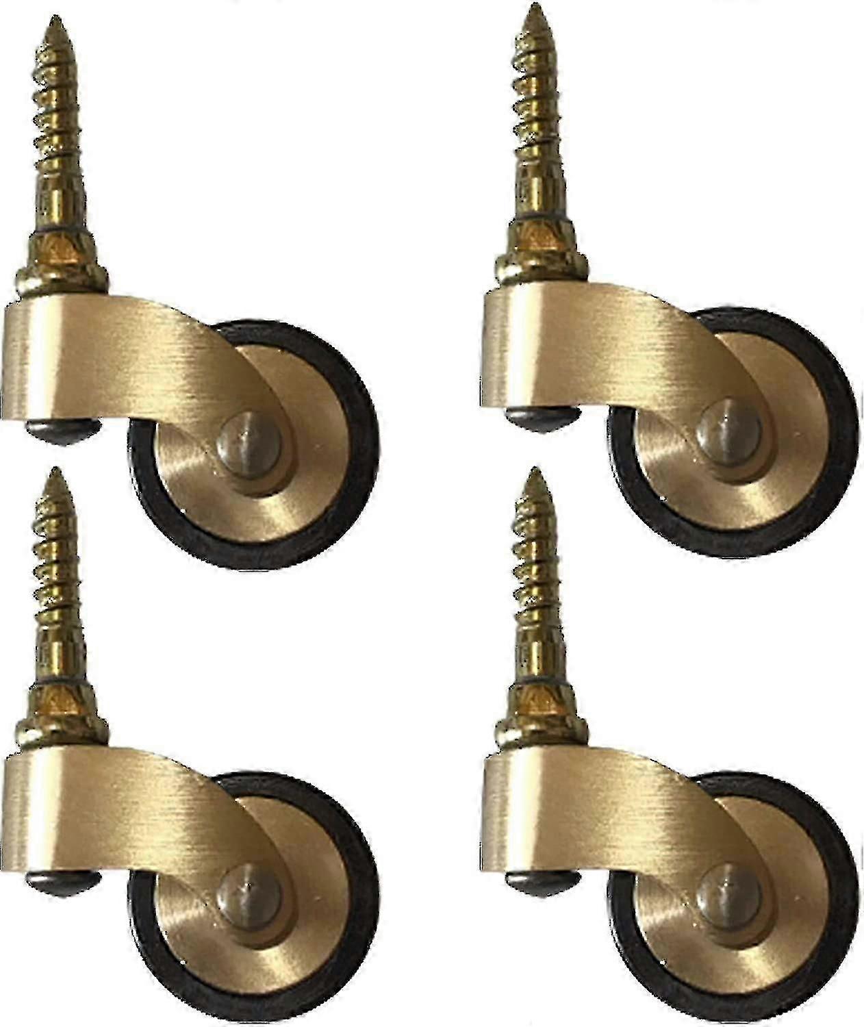 Solid Brass Furniture Casters, Old Style Rubber Swivel Wheels, Wheel Diameter 25mm, With Threaded Stem, Suitable For Piano Legs, Sofas, Tables, 4 Piec