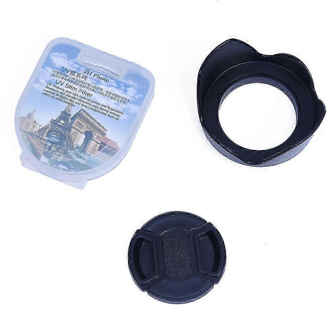 Lens Cap + Hood + Uv Filter Compatible With 52mm D3100