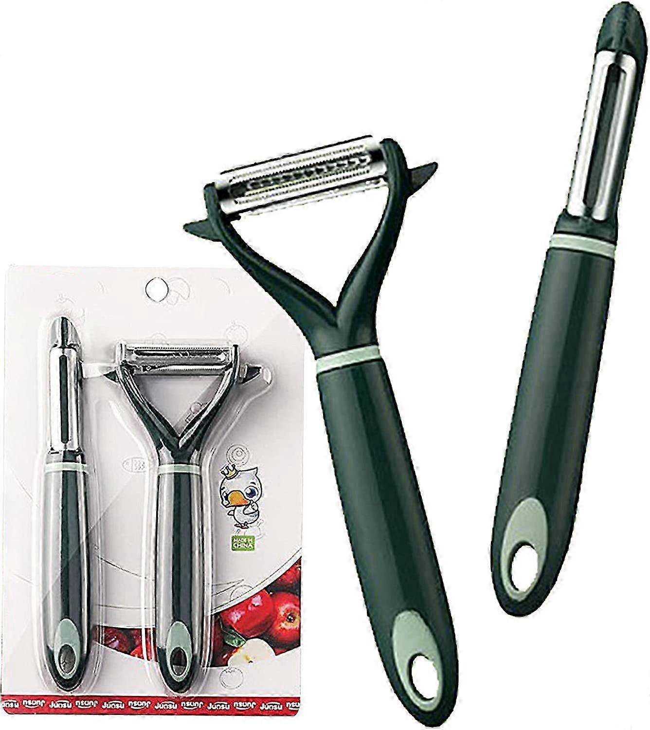 2 pcs Stainless Potato Peeler Set,Swivel Universal Horizontal Peelergreen