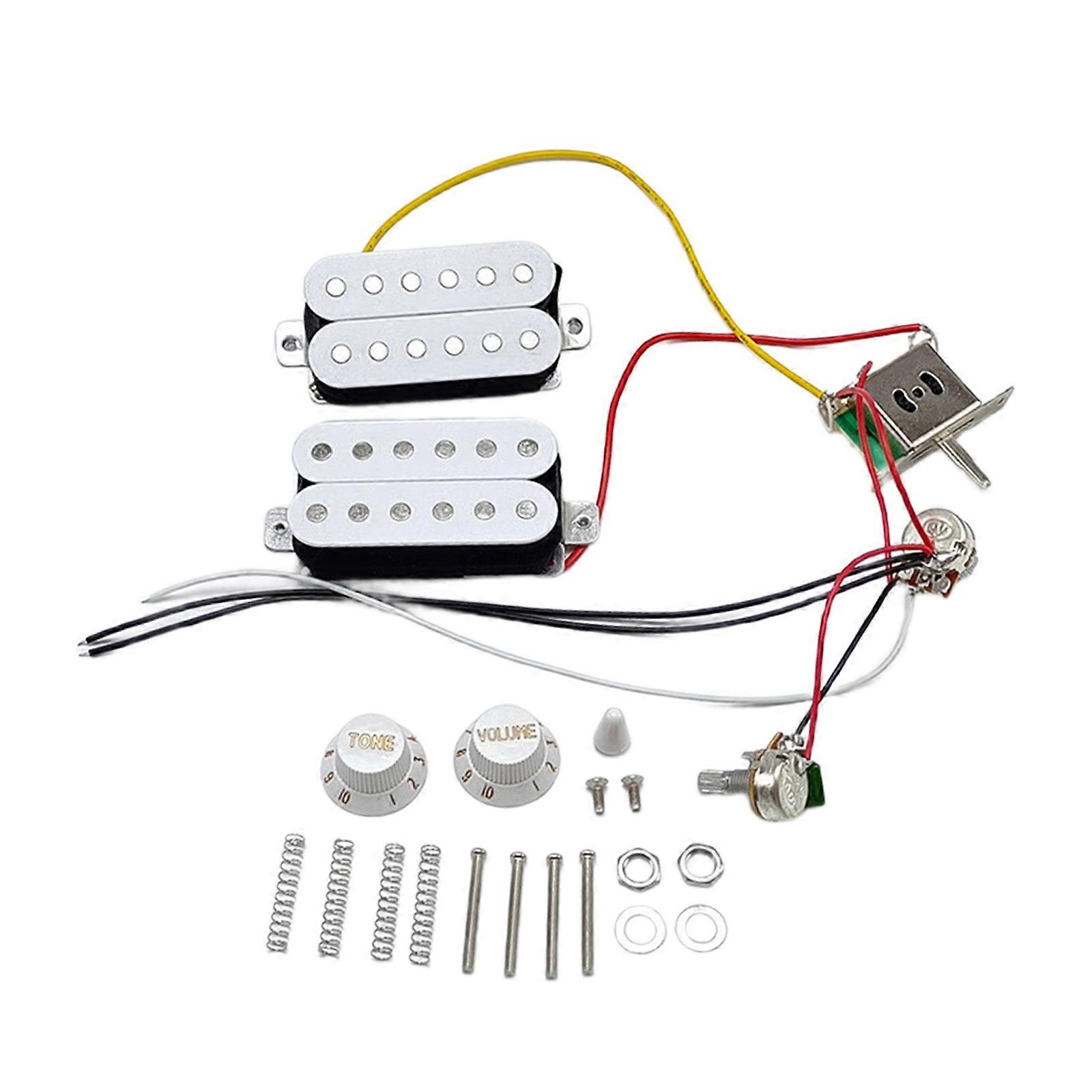 Electric Guitar Pickup Set HH Style Guitar Pickups Set with Prewired Harness and 250K Potentiometer for Multiple Tones White