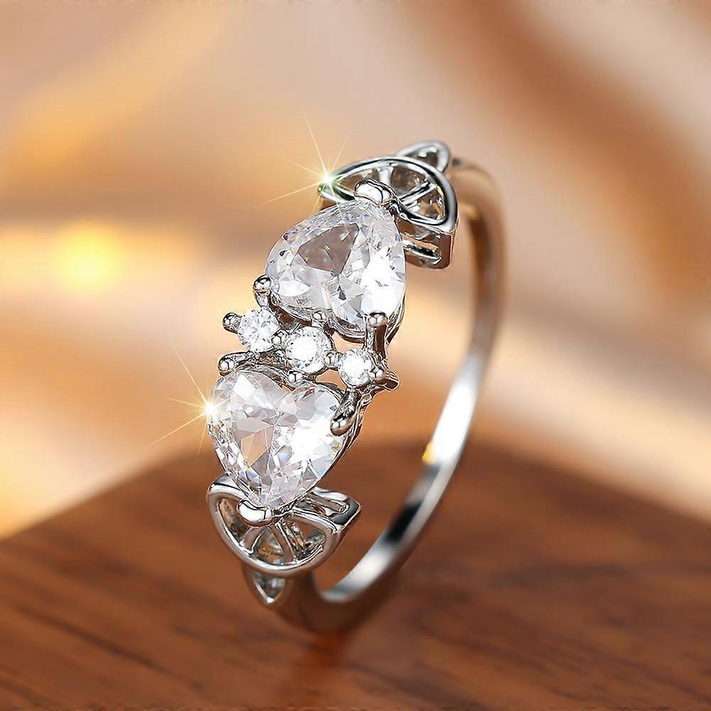Anelli con nodo celtico in zircone rosa a forma di cuore lucido per donna, gioielli da sposa di alta qualità color argento.