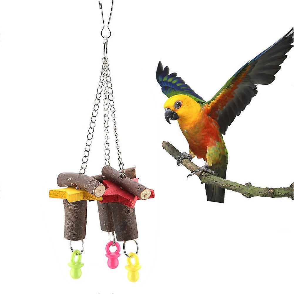 Pet Chewing Toy Round Log Star Shape Hanging Toy for Parrots