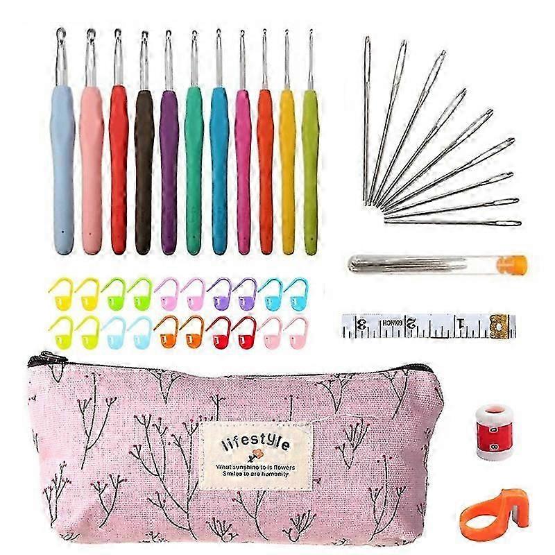 Crochet Set 11 Sizes 2mm -8mm Aluminum Ergonomic Knitting Needle Set with Box Knitting Yarn Craft S