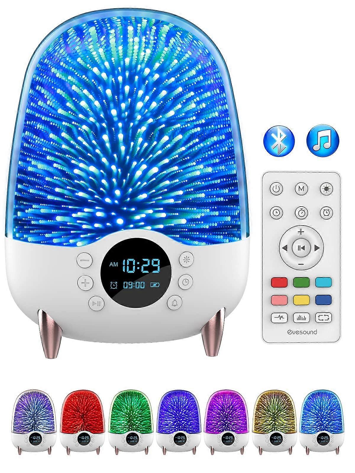 Night Light Bluetooth Speaker Alarm Clock with 3D Starry Projection, 7 Color Changing Dimmable Bedside Lamp