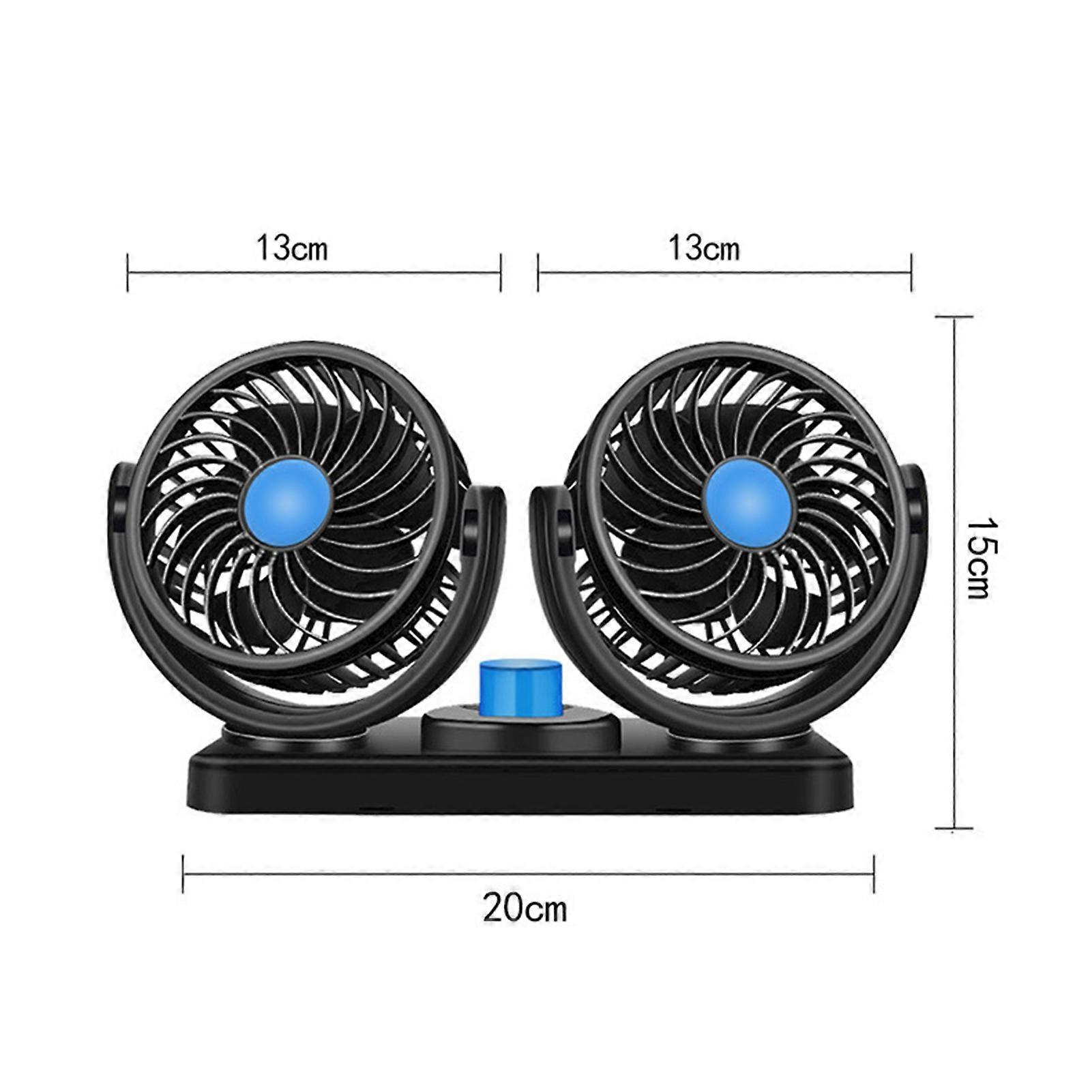 Car Cooling Fan with Dual Head 360 Degree Rotatable 2 Speed 12V DC Strong Power Low Noise Cigarette Lighter for SUV VAN Vehicles