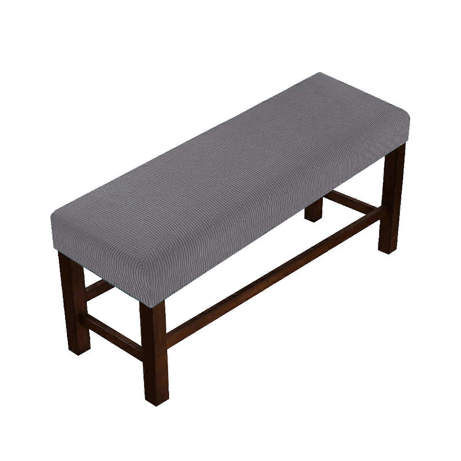 Stretch Dining Bench Cover Plaid Jacquard Slipcover Rectangular Bench Removable Farmhouse Protector Medium Gray Large