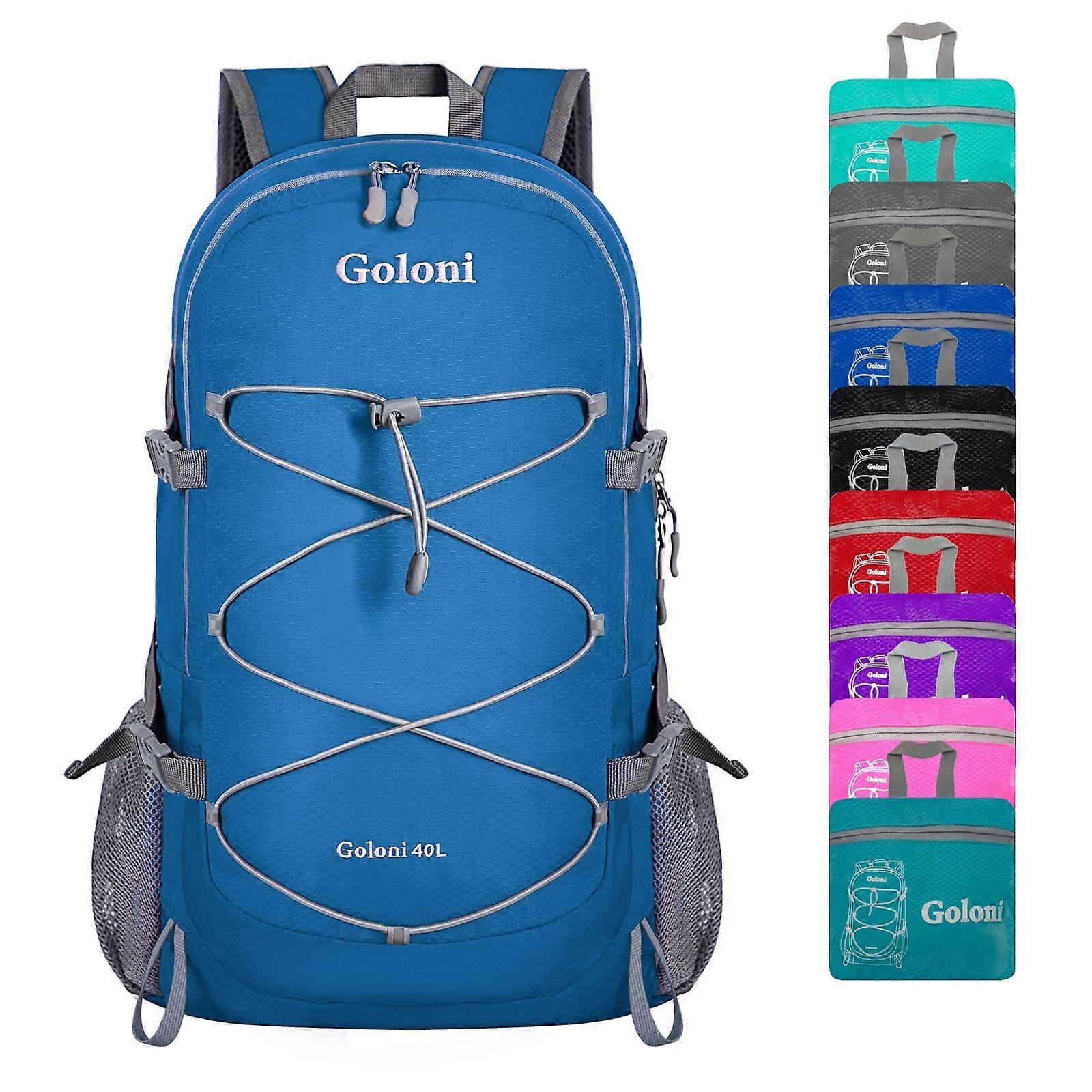 Ultra Light 40L Foldable Hiking Backpack - Water Resistant Travel Pack in Po Blue for Daily Use and Outdoor Adventures