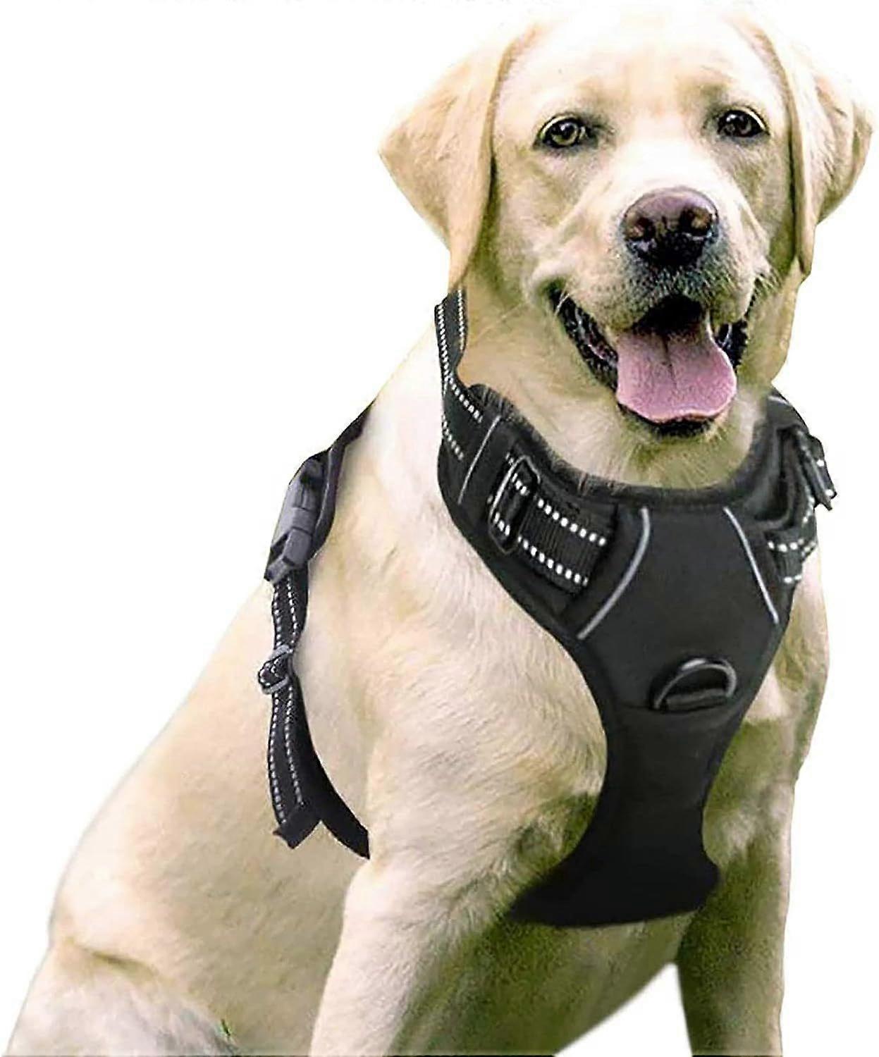 No-Pull Dog Harness Reflective Chest Harness Adjustable Soft Size L (Black)