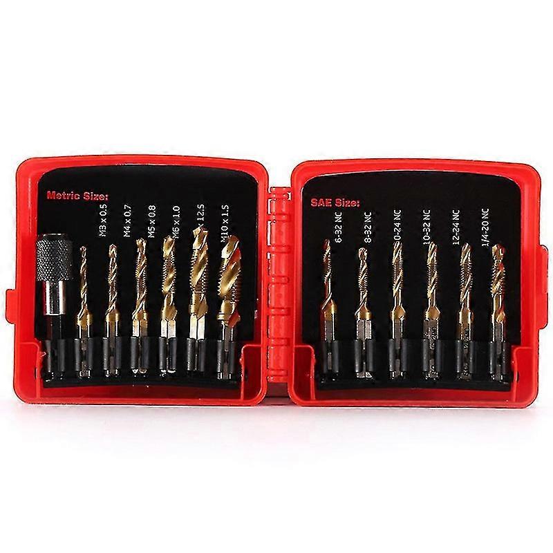 Titanium Combination Drill Tap Bit Set 13pcs And Metric Tap Kit For Screw Thread Drilling Tapping D--Gold