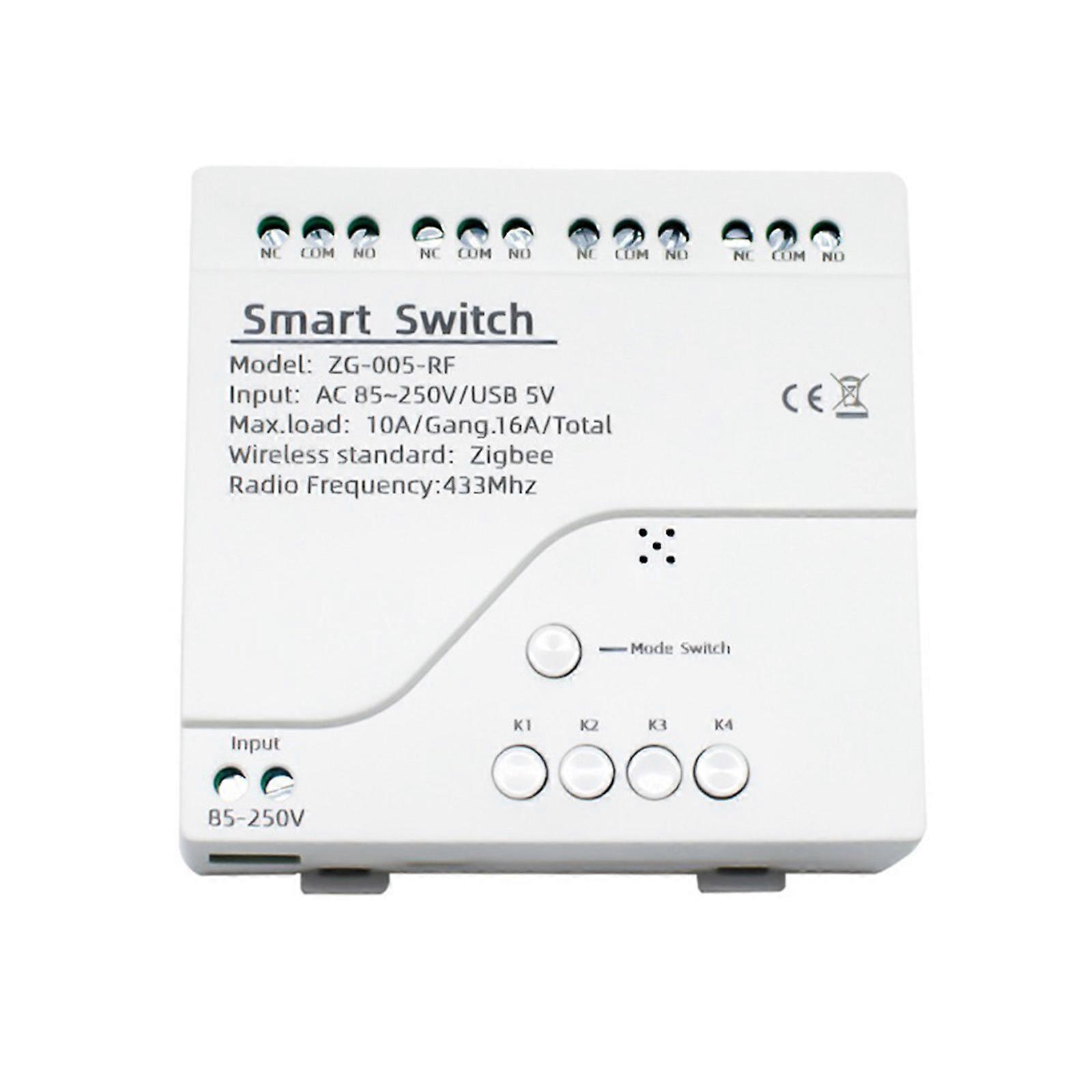 ZG-005-RF Zigbee3.0 Tuya Smart Relay-Switch 4CH Lighting Switch Panel Faceplate Support Voice Control 433 MHz